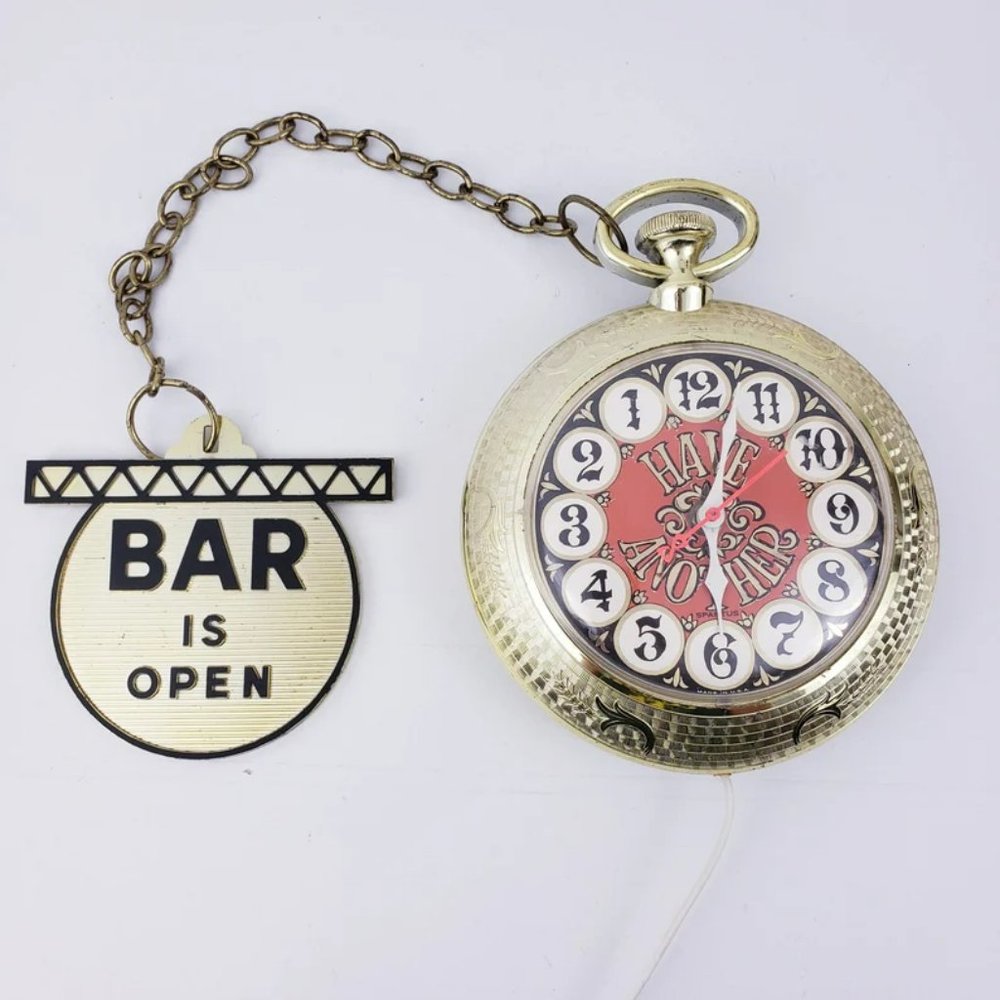 Vintage Spartus Hanging Wall Clock Bar Is Open/Bar is Closed Pocket Watch